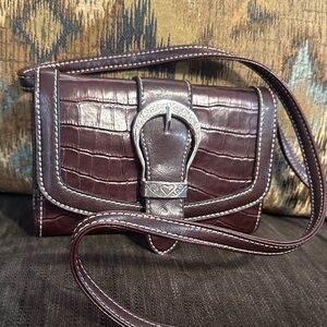 Brown Crocodile-Embossed Women's Small Wallet Bag